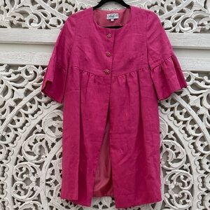 Molly B Boston Hot Pink 100% Linen Made In USA Short Sleeve Trench Coat